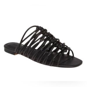 REBECCA MINKOFF MAELYNN STRAPPY FLAT SLIDE BLACK‎ LEATHER SANDALS size 5.5